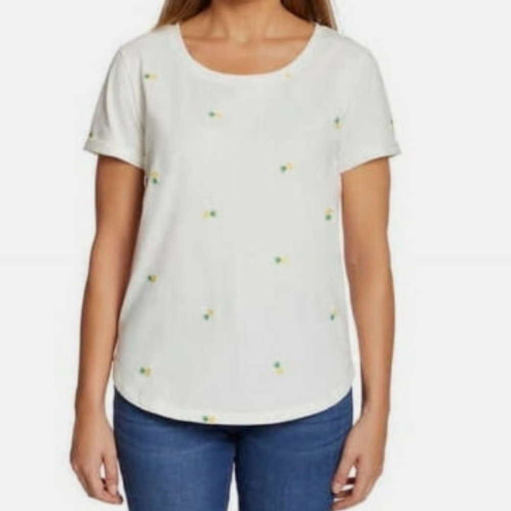 Vintage America White Short-Sleeve Tee with Tiny Yellow Pineapples